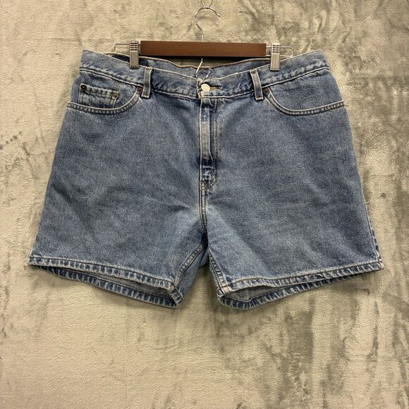 Vintage Womens Levi 555 Denim Shorts Size 16 35x6 Stretch 10' Rise Y2K - Picture 1 of 6